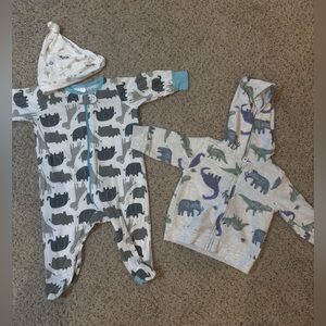 Baby 0–3M Dino Hoodie + Footed Sleeper + Hat Bundle | 3pc Set